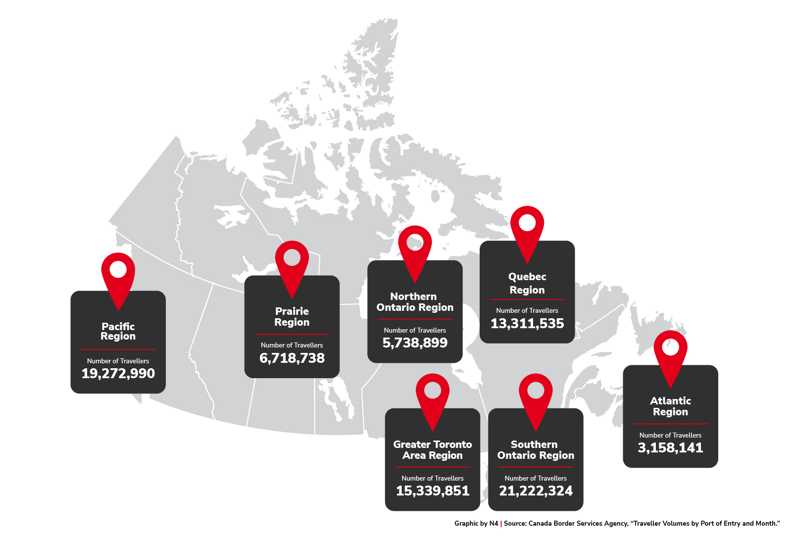 Total Travellers to Canada in 2023 by Region