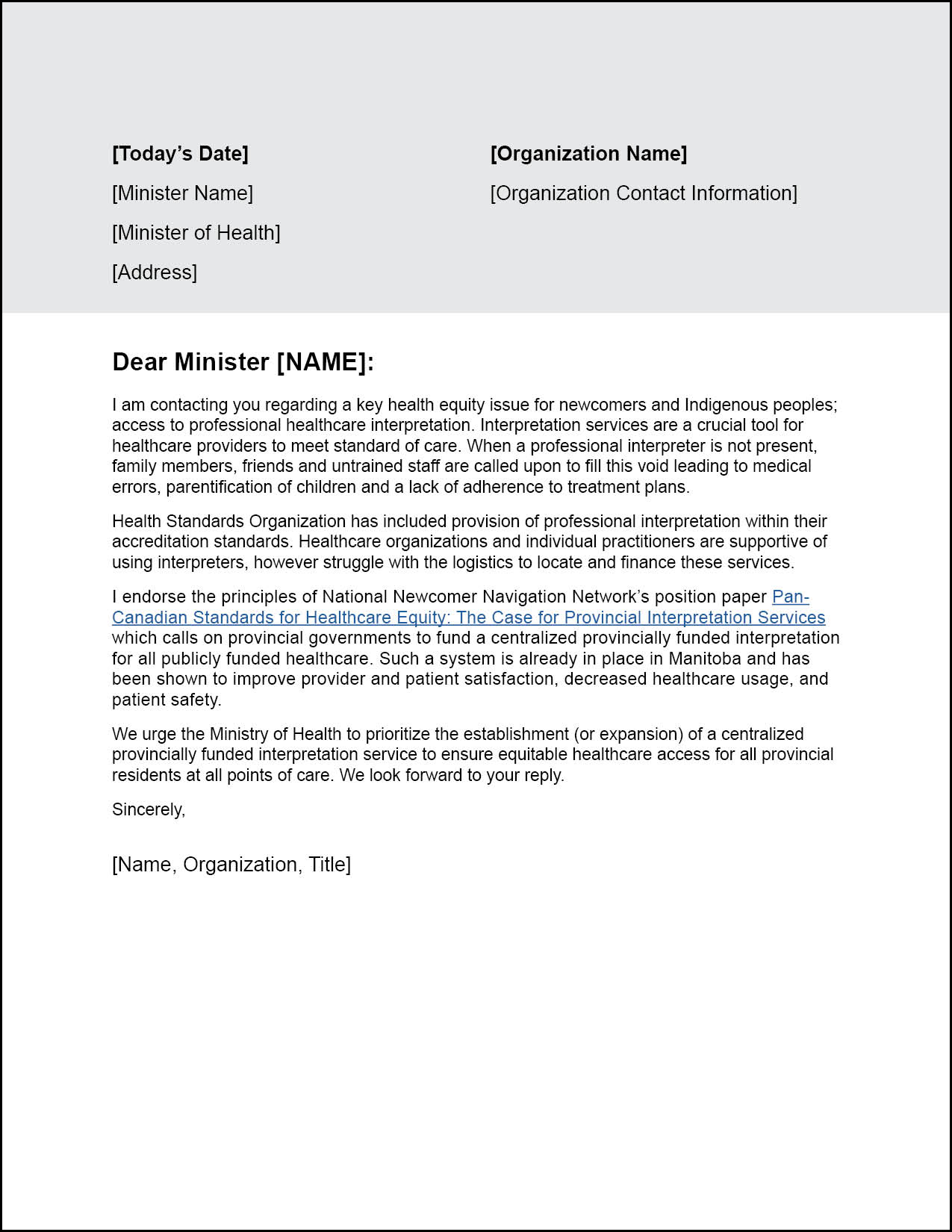 Access to Interpretation Template Letter