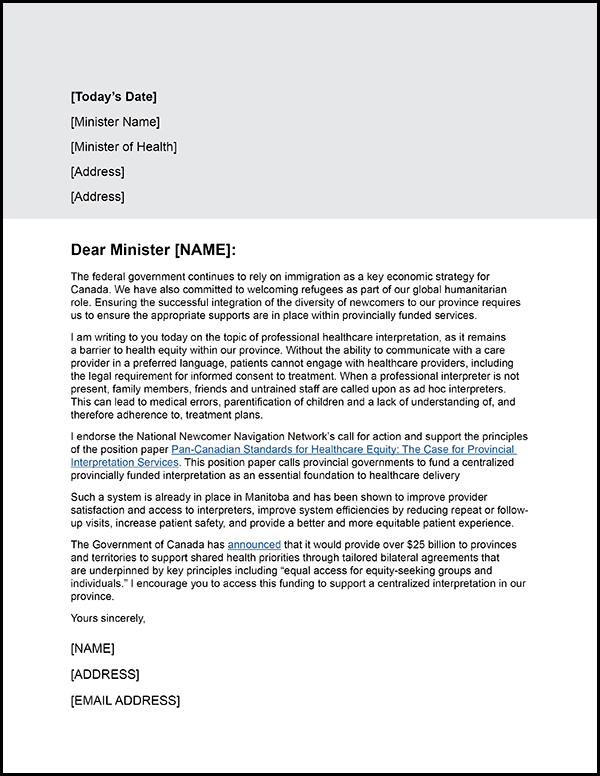 Access to Interpretation Template Letter