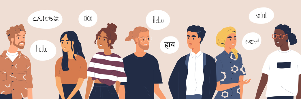 Illustration of people speaking in different languages