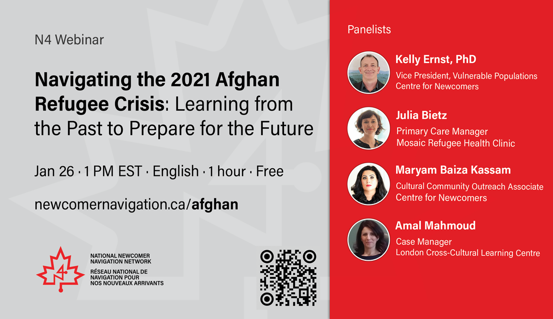 Banner advertising Afghan refugee crisis webinar January 26