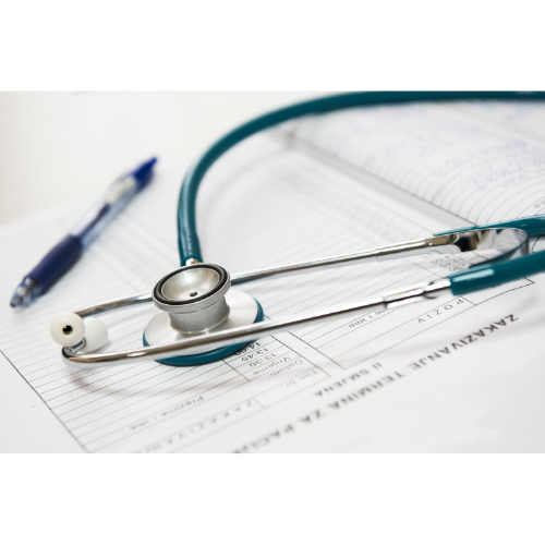 Photo of stethoscope on top of medical file