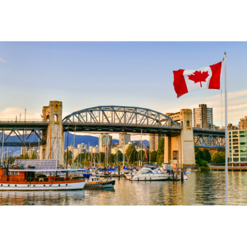 Granville Island, Vancouver, featuring Canadian flag